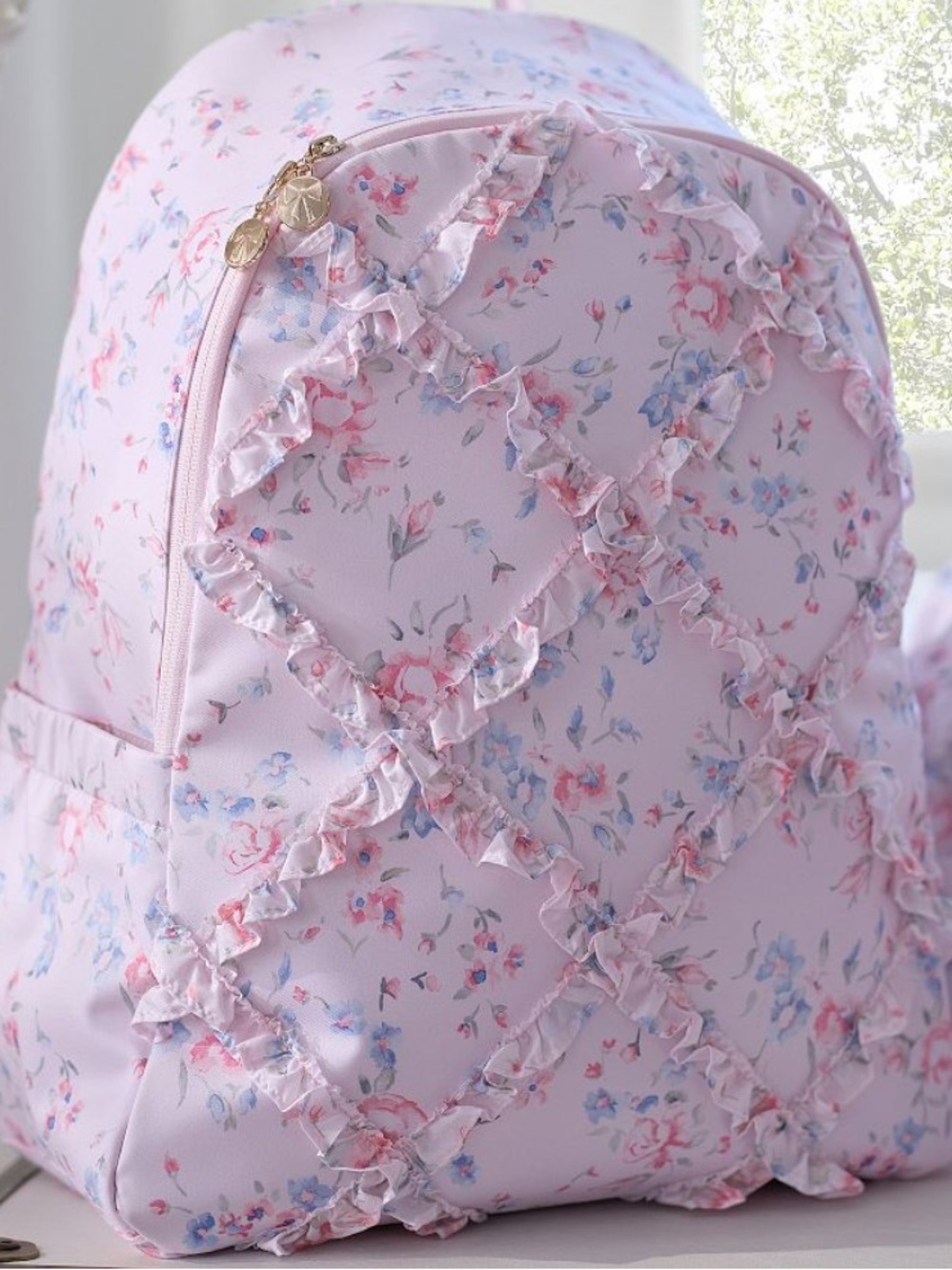 LoveShackFancy Pink Floral Ruffle Kids Backpack